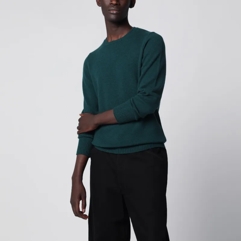 Dark Green Cashmere Crew-Neck Sweater made by Drumohr