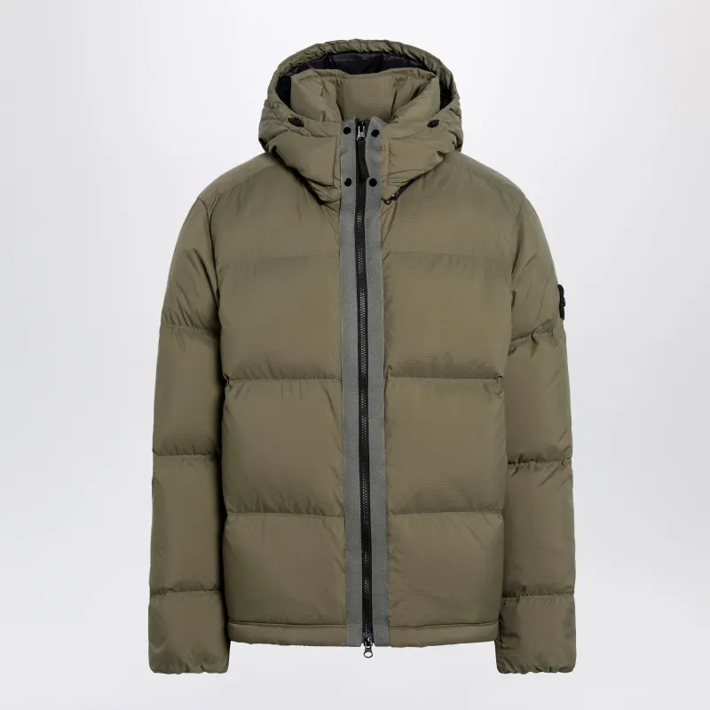 Military Green Ripstop Nylon Zip-Up Down Jacket made by Stone Island