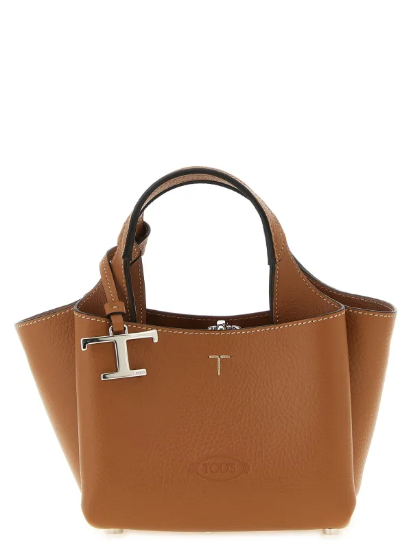 Micro Leather Handbag Hand Bags Brown made by Tod's