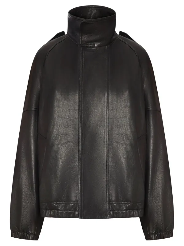 High-Neck Oversized Leather Jacket made by Yves Saint Laurent