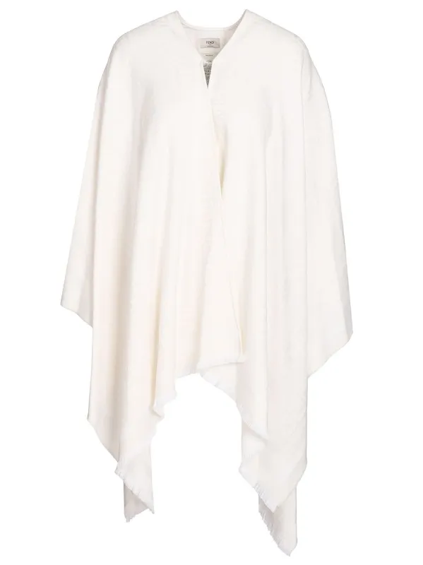 Ff Ivory Wool And Silk Poncho Jackets White made by Fendi