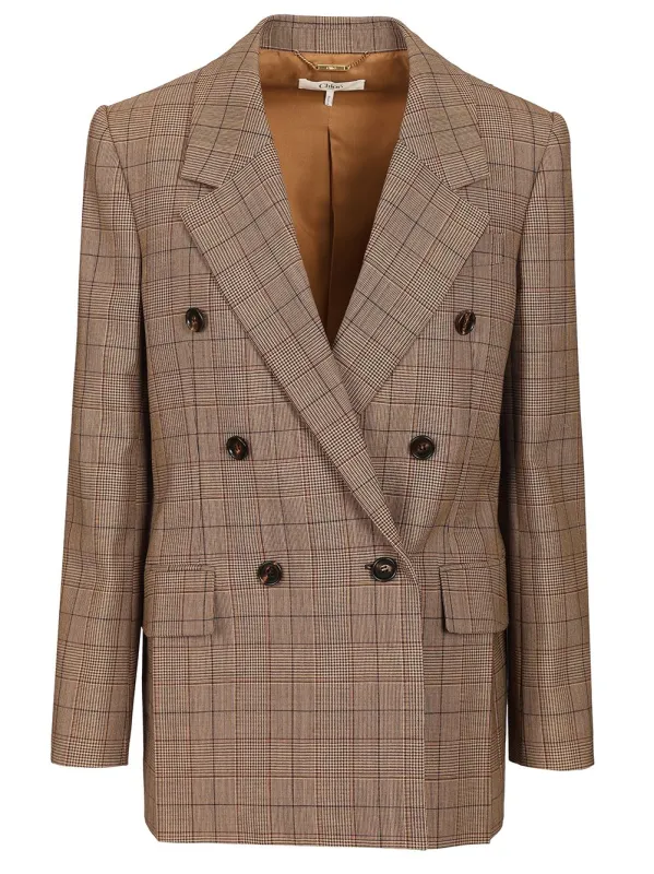 Tailored Double-Breasted Checked Wool Jacket Jackets Brown made by Chloe