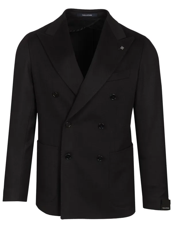Double-Breasted Wool And Cashmere Blazer Jackets Blue made by Tagliatore