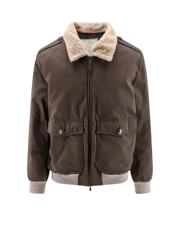 Cotton Blend Jacket With Fur Collar made by Brunello Cucinelli