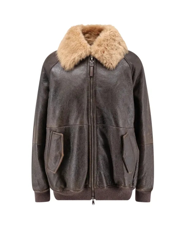 Leather Jacket With Shearling Collar made by Brunello Cucinelli