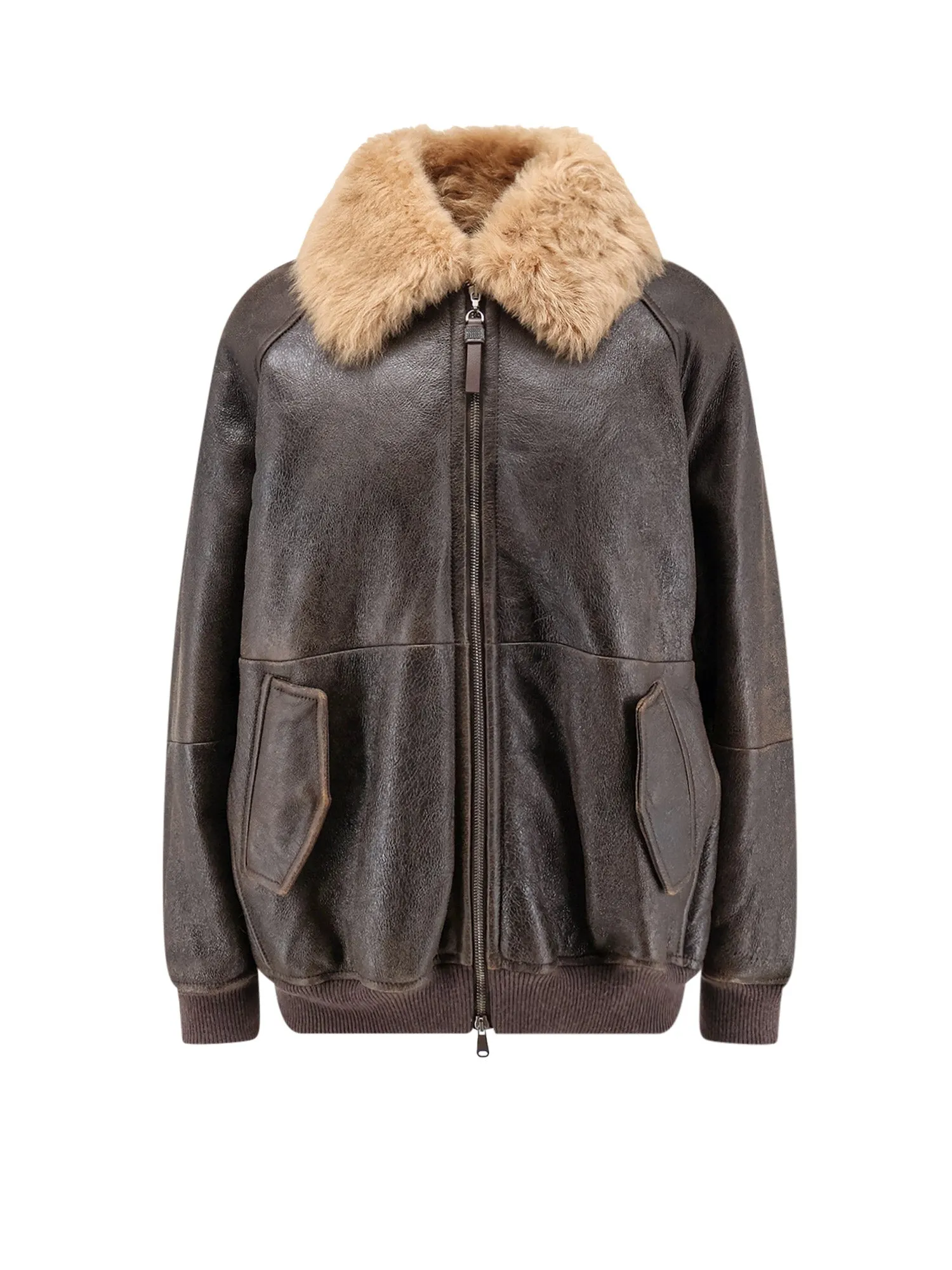 Leather Jacket With Shearling Collar sold by Wanan Luxury