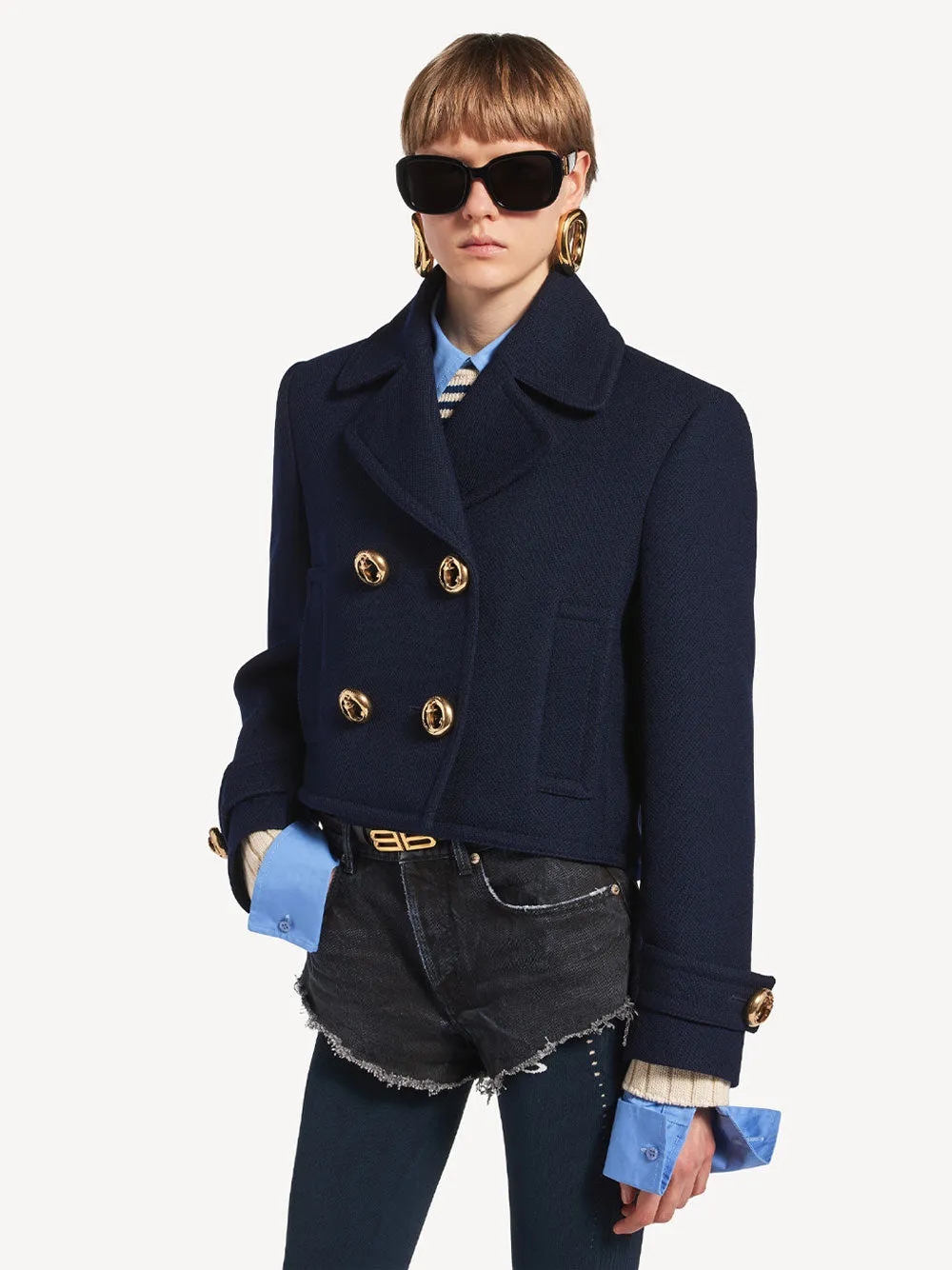 Cropped Peacoat In Textured Wool sold by Wanan Luxury product image thumbnail 5