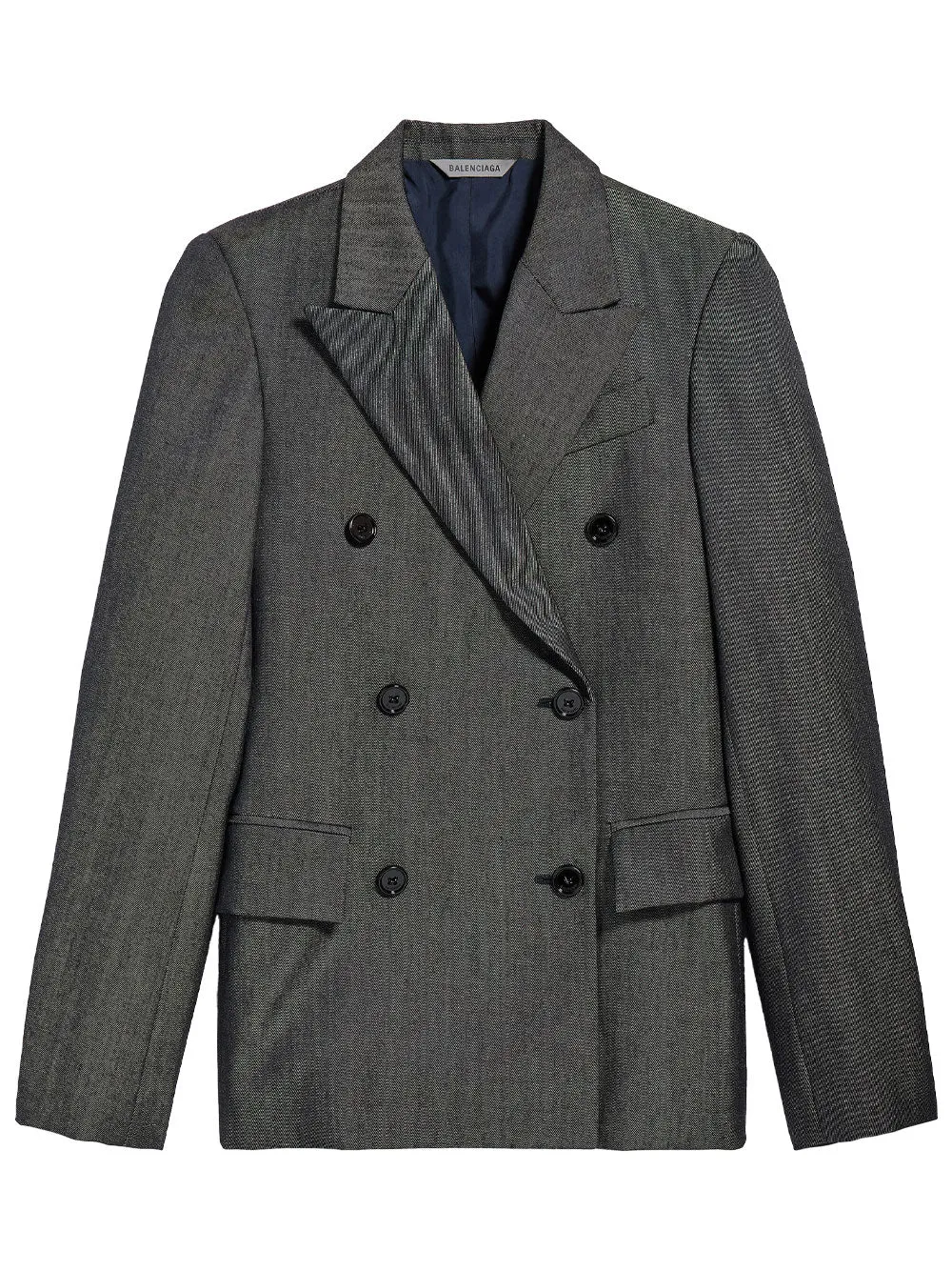 Double-Breasted Tailored Jacket In Wool Twill In Denim Look sold by Wanan Luxury