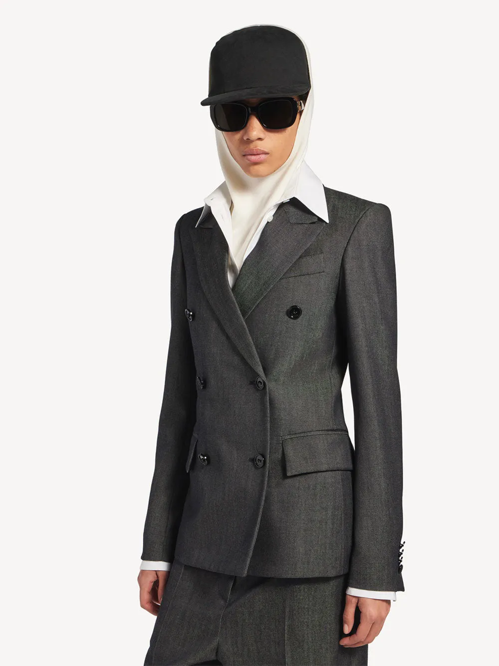 Double-Breasted Tailored Jacket In Wool Twill In Denim Look sold by Wanan Luxury product image thumbnail 5