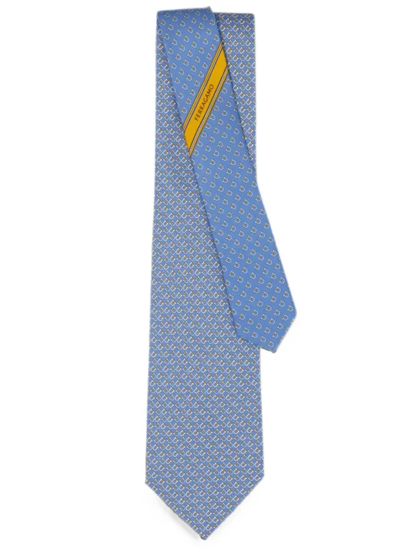 Square Gancini Print Silk Tie made by Salvatore Ferragamo