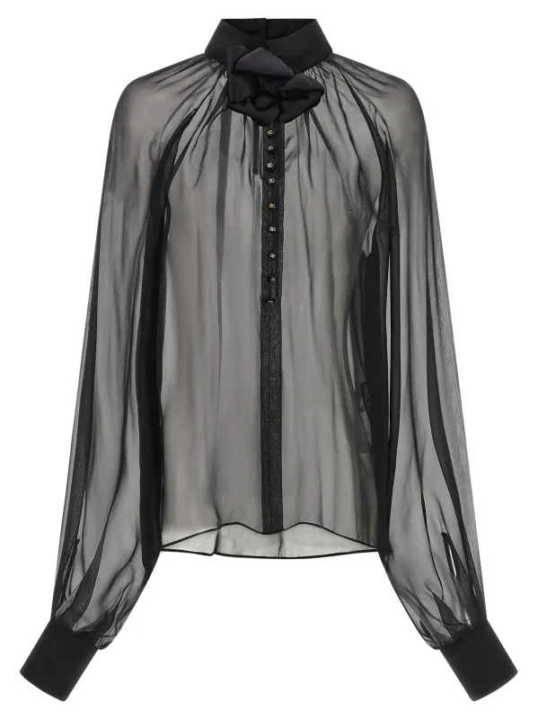 Chiffon Blouse With Flower Tops Black made by Dolce & Gabanna