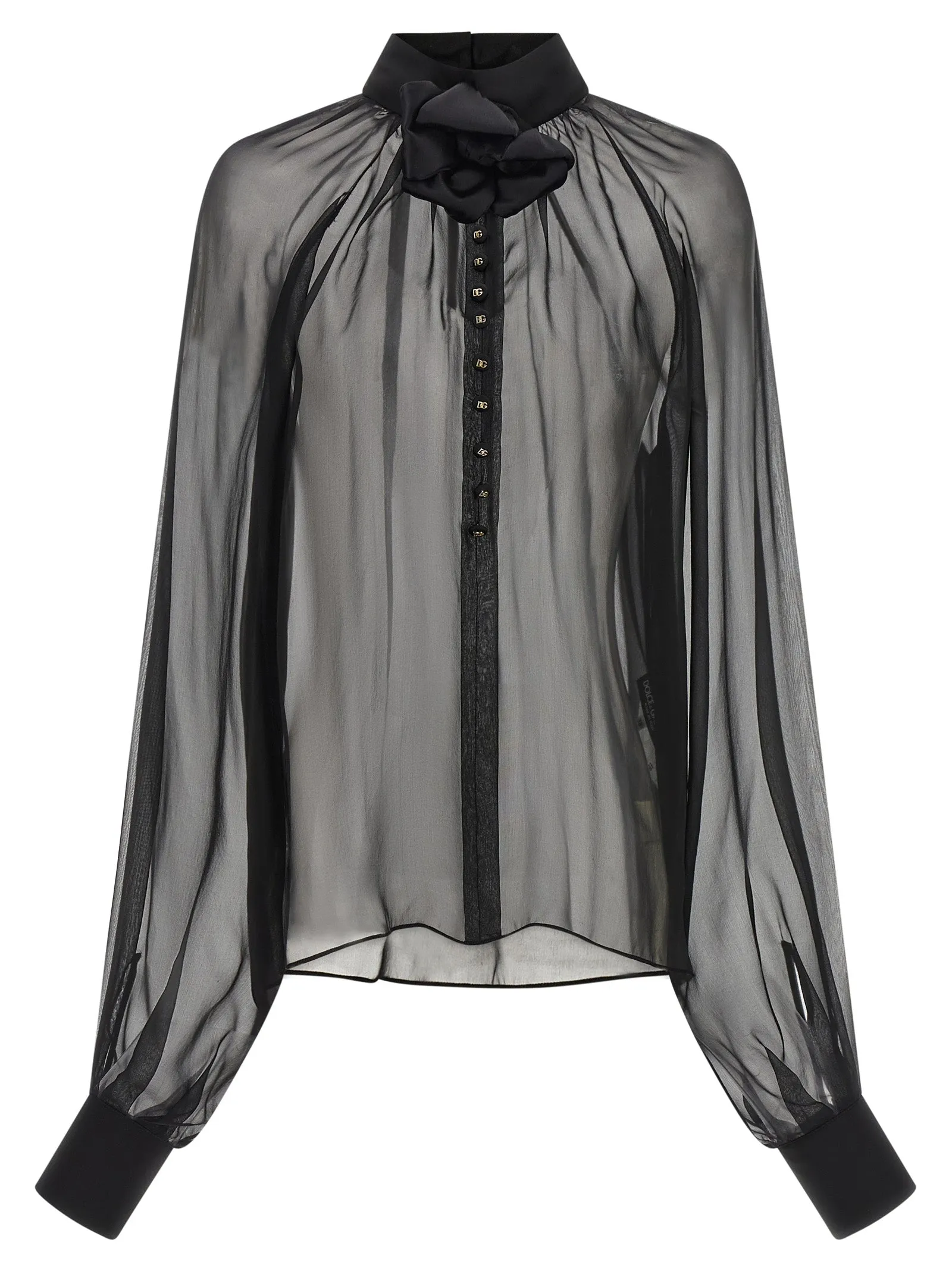 Chiffon Blouse With Flower Tops Black sold by Wanan Luxury