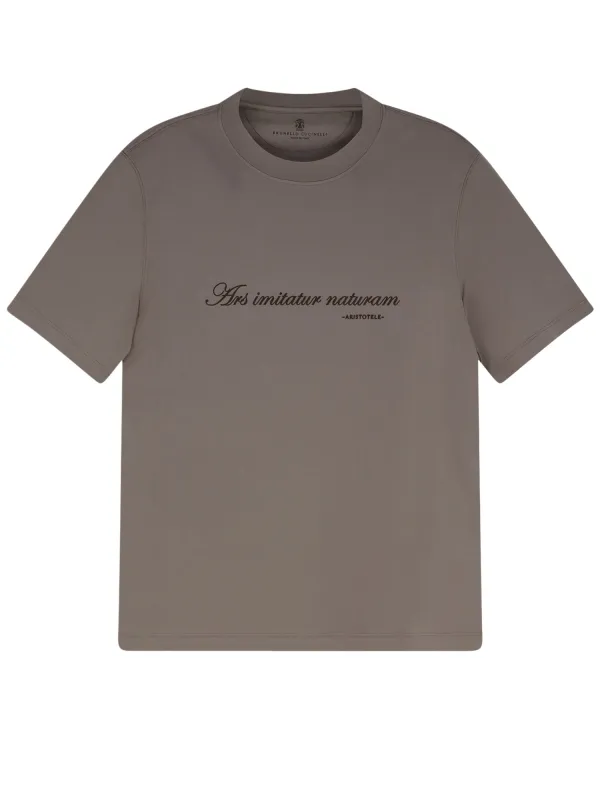 Cotton T-Shirt With Front Embroidery made by Brunello Cucinelli