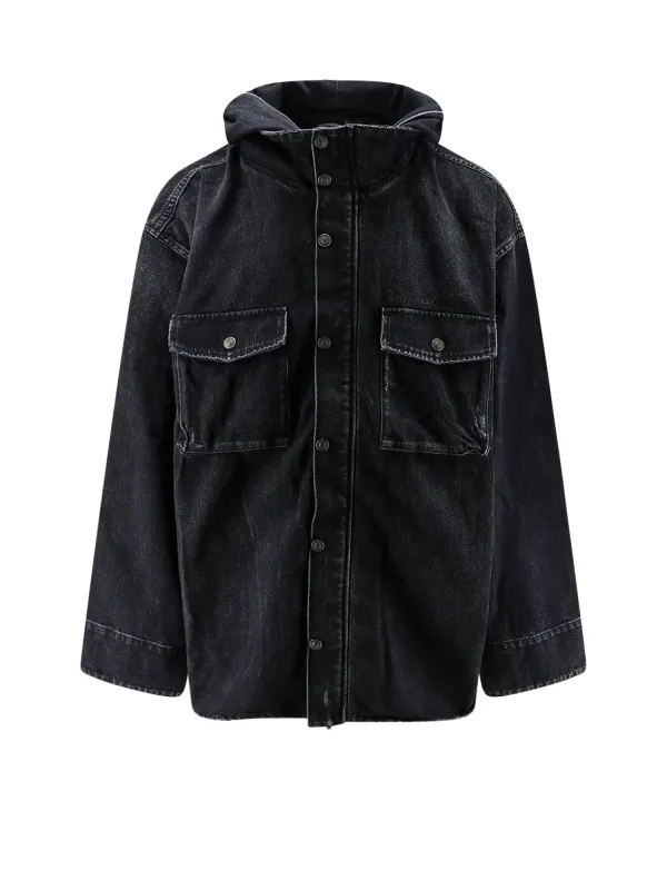 Black Denim Jacket With Embroidered Logo On The Front made by Balenciaga