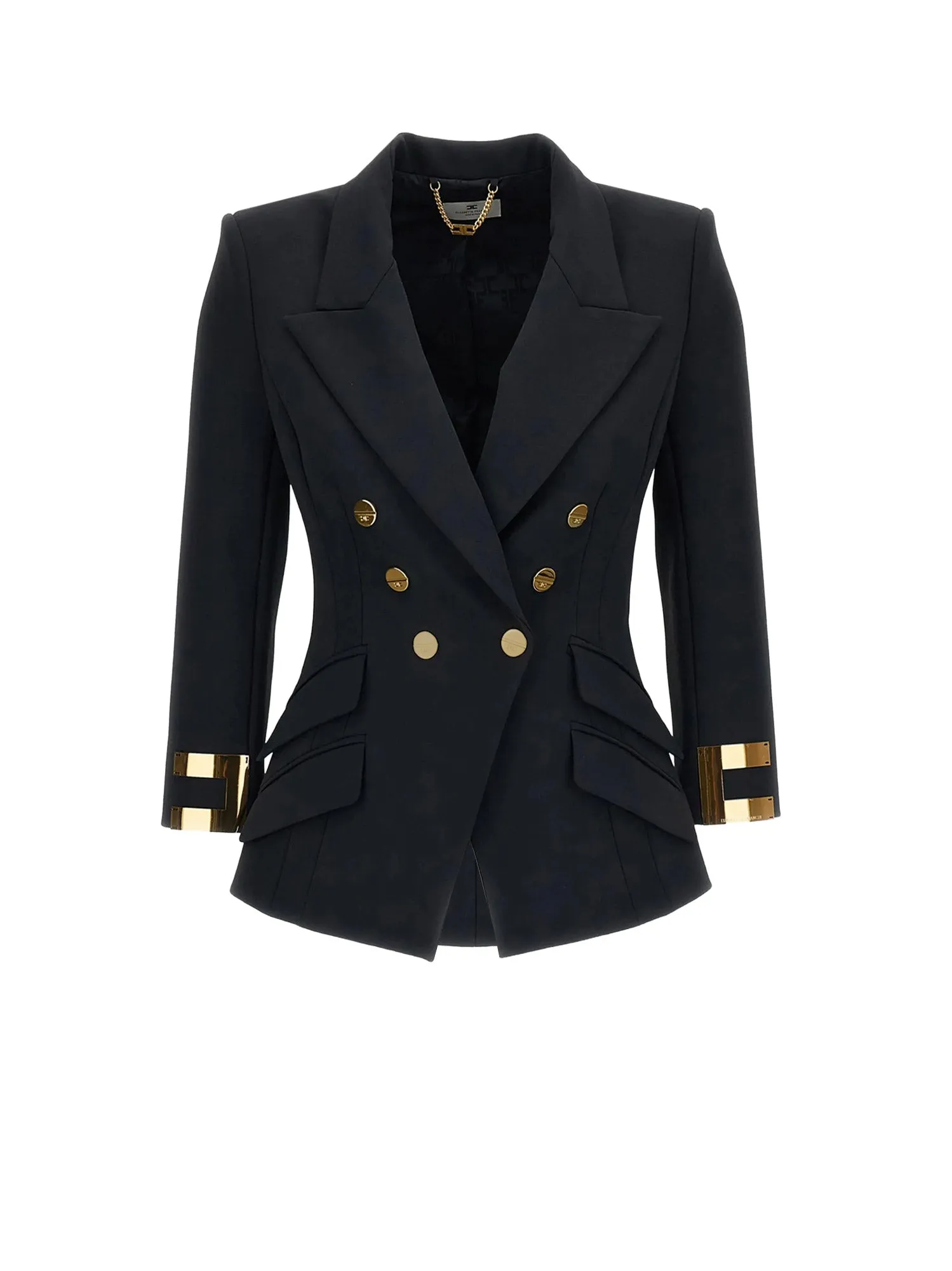 Double-Breasted Blazer With Monogram Gold Metal Details sold by Wanan Luxury
