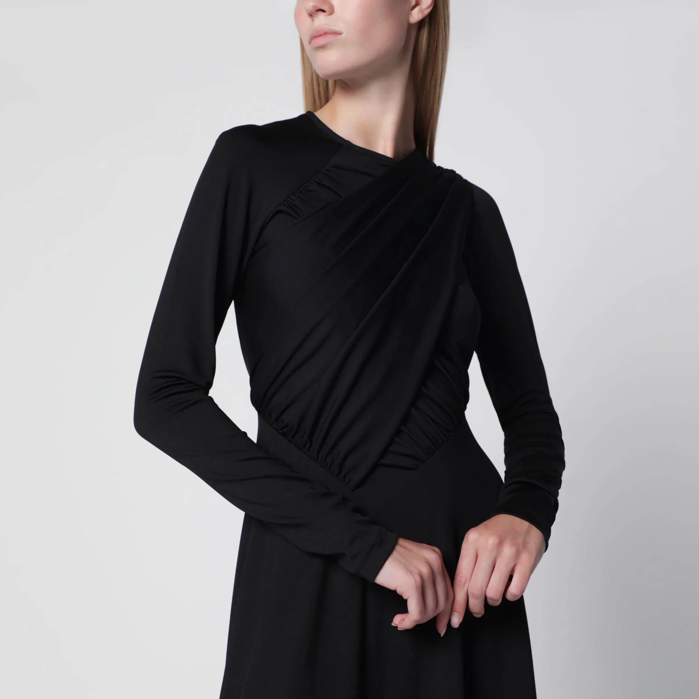 Asymmetric Draped Dress In Black Stretch Fabric sold by Wanan Luxury product image thumbnail 2