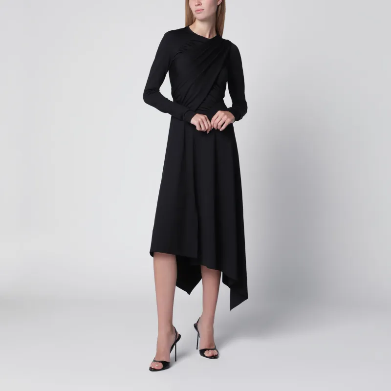 Asymmetric Draped Dress In Black Stretch Fabric made by Victoria Beckham