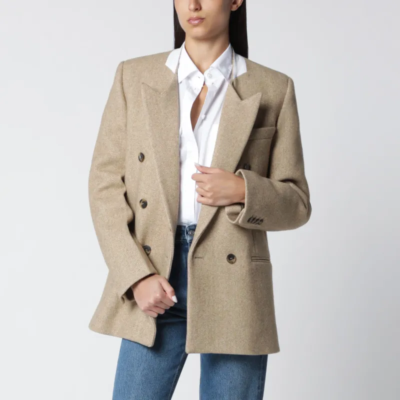 Beatrice Double-Breasted Jacket In Camel Wool made by Victoria Beckham