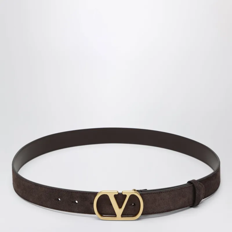 V Logo Signature Belt In Ebony Suede made by Valentino Garavani