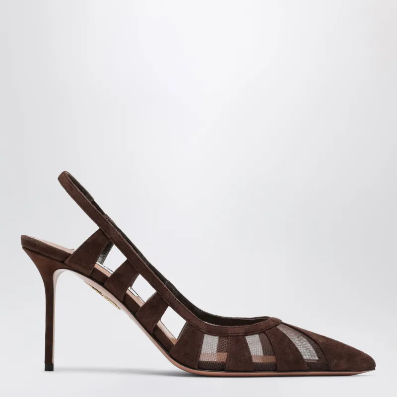Screen Slingback Pumps In Espresso Suede made by Aquazzura