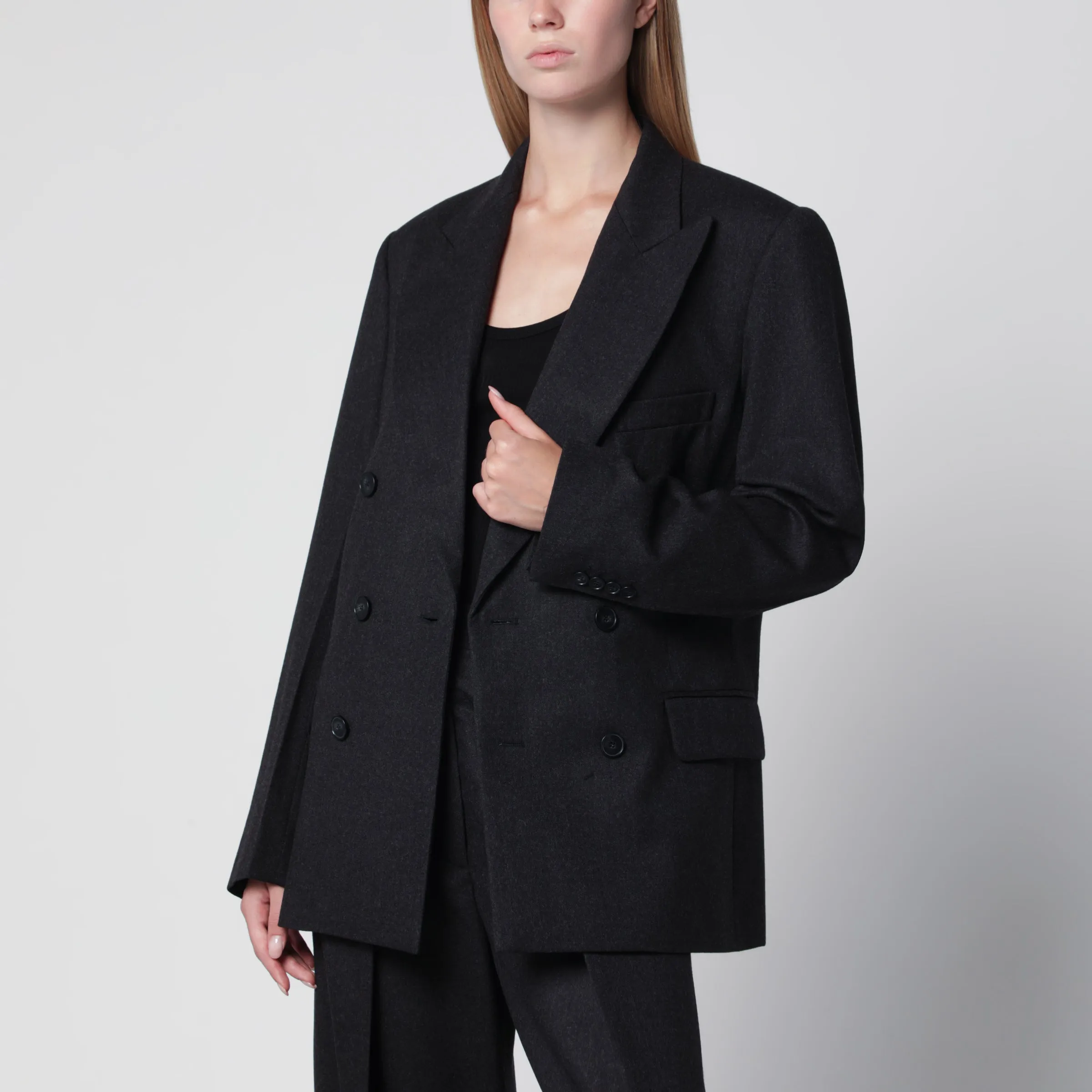 Dark Grey Double-Breasted Wool Jacket sold by Wanan Luxury