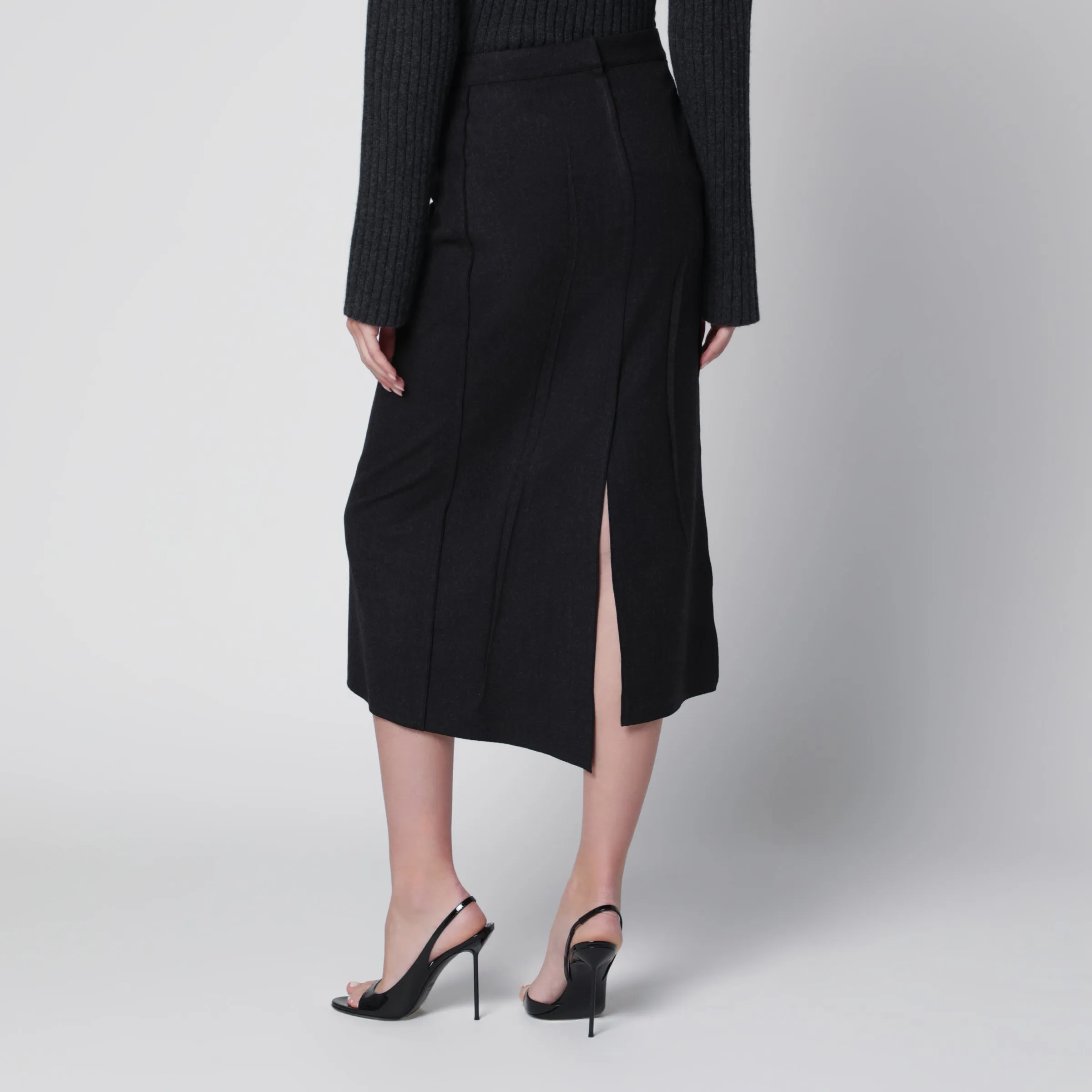 Pressed Midi Skirt In Dark Grey Wool And Mohair sold by Wanan Luxury product image thumbnail 2