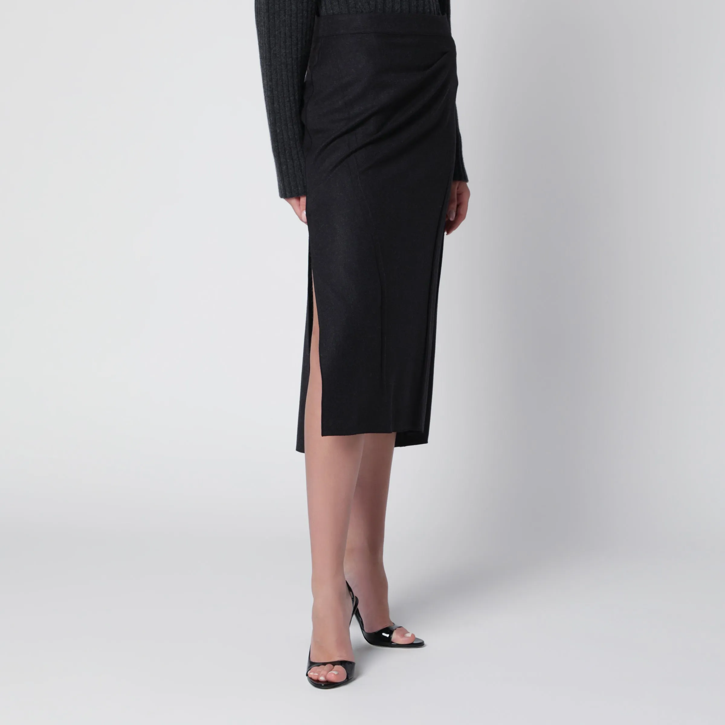Pressed Midi Skirt In Dark Grey Wool And Mohair sold by Wanan Luxury product image thumbnail 3