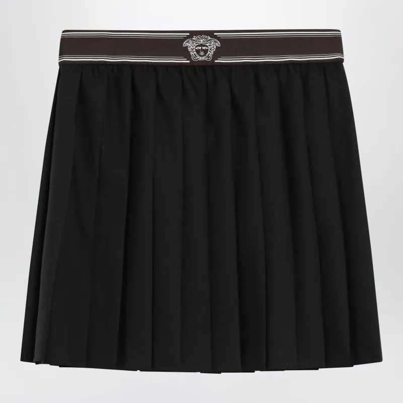 Black Wool And Mohair Pleated Mini Skirt made by Versace