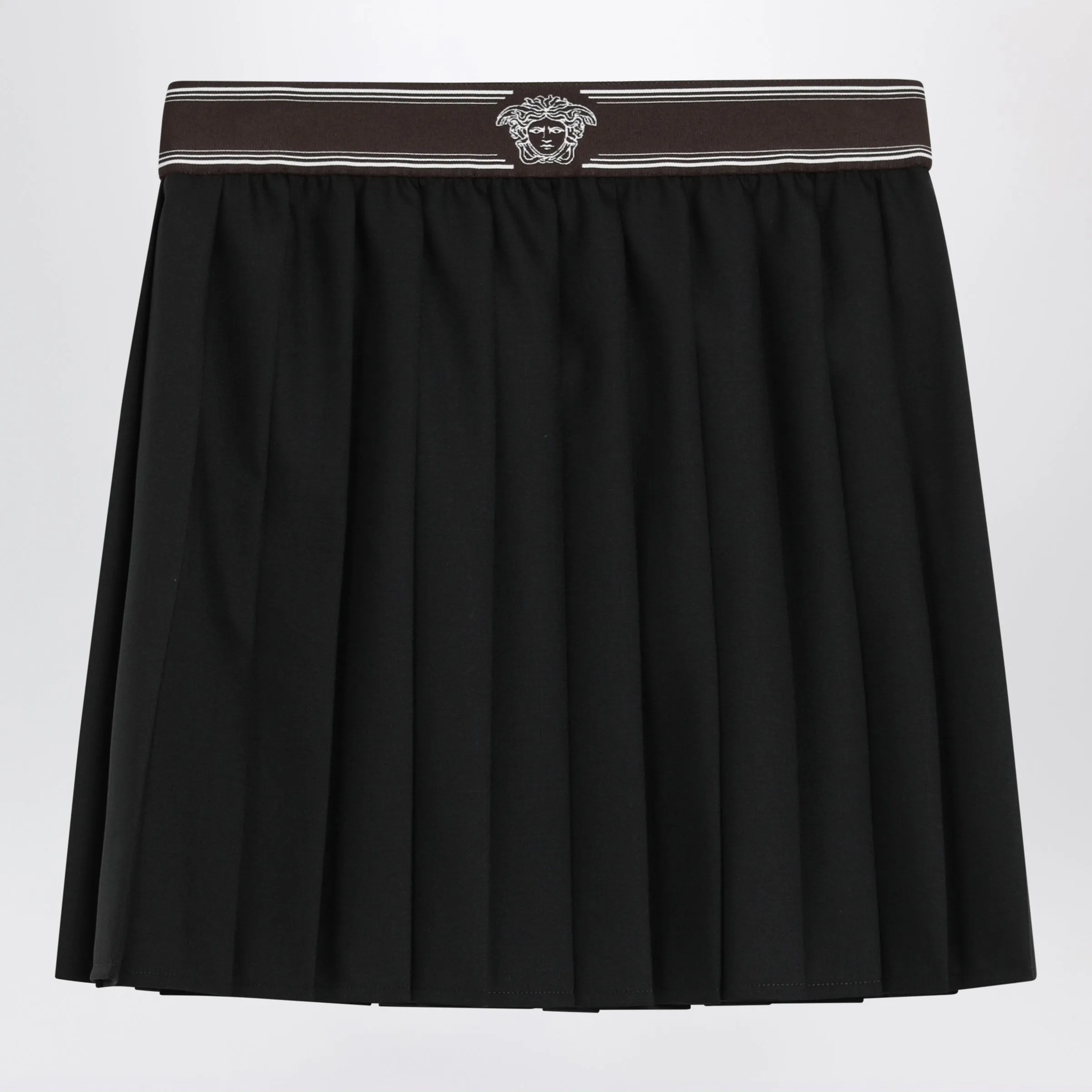 Black Wool And Mohair Pleated Mini Skirt sold by Wanan Luxury