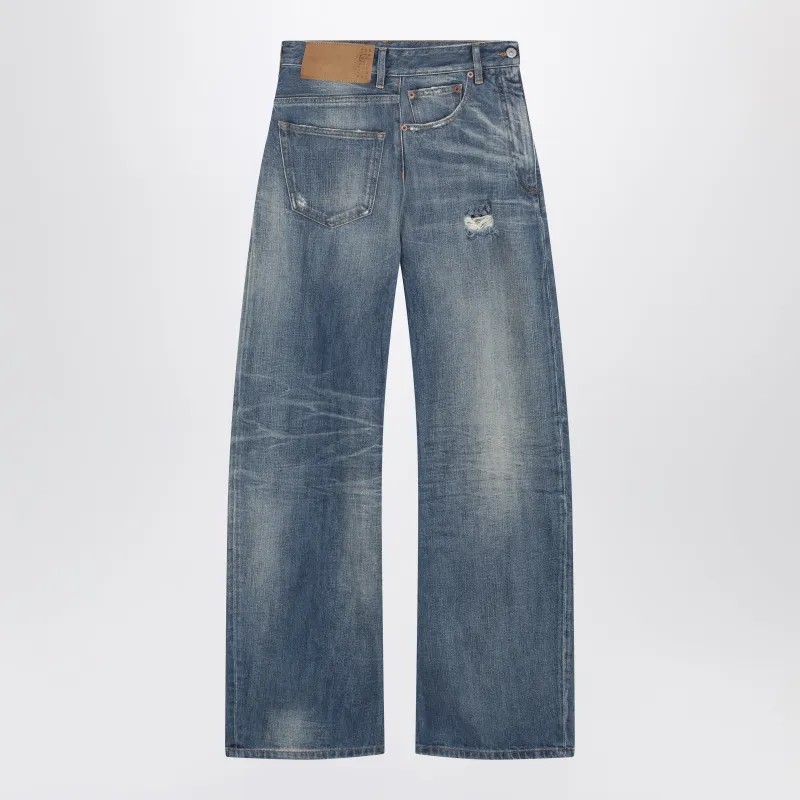 Distressed Wide-Leg Denim Jeans In Medium Blue made by Maison Margiela