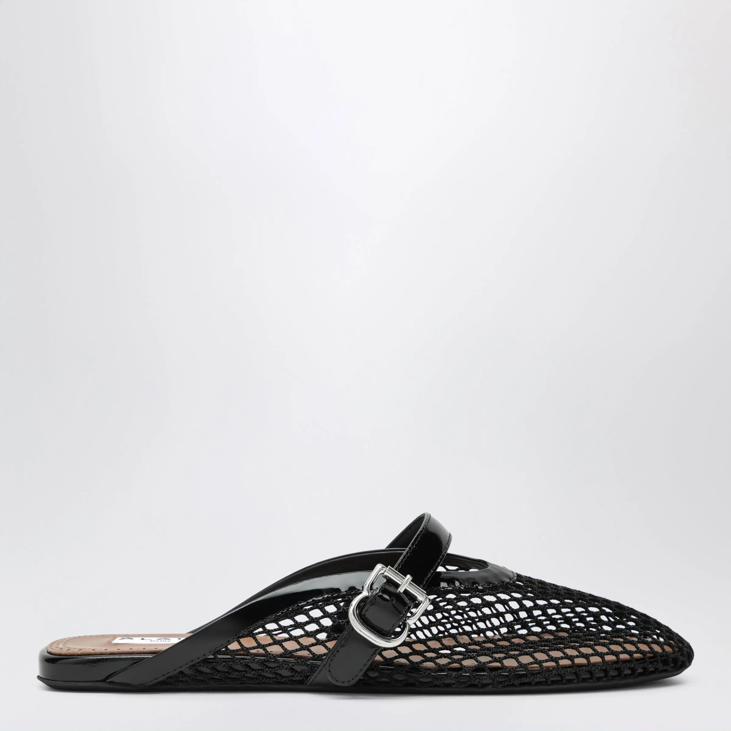 Flat Mesh Mules With Buckle Strap In Black sold by Wanan Luxury