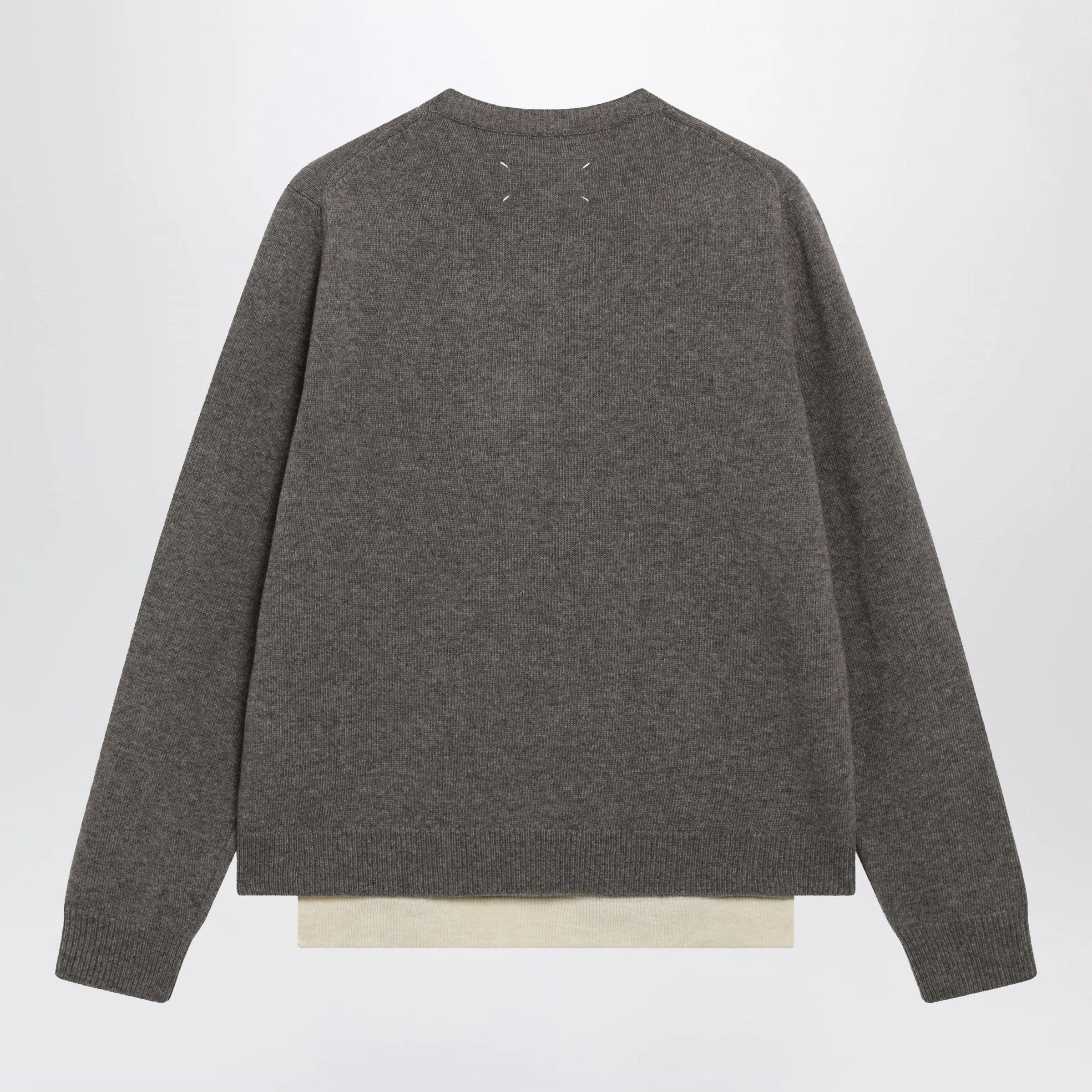 Crewneck Lambswool Sweater In Mud And Ecru sold by Wanan Luxury product image thumbnail 2