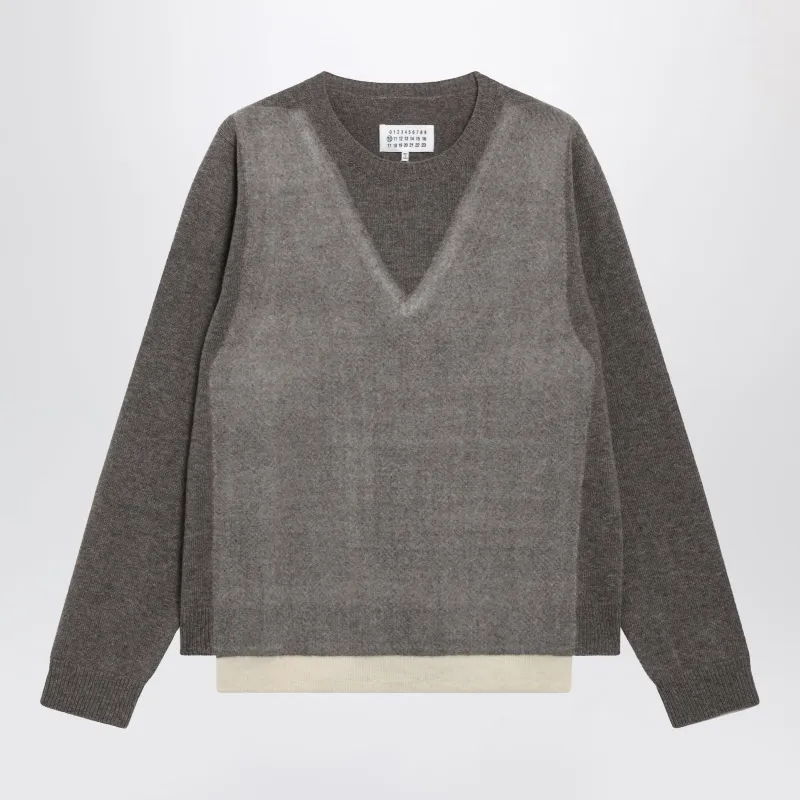 Crewneck Lambswool Sweater In Mud And Ecru made by Maison Margiela