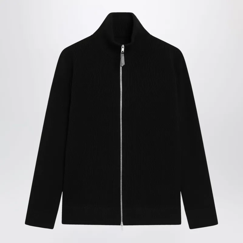 Zip-Up Knit Cardigan In Black Cotton And Wool made by Maison Margiela