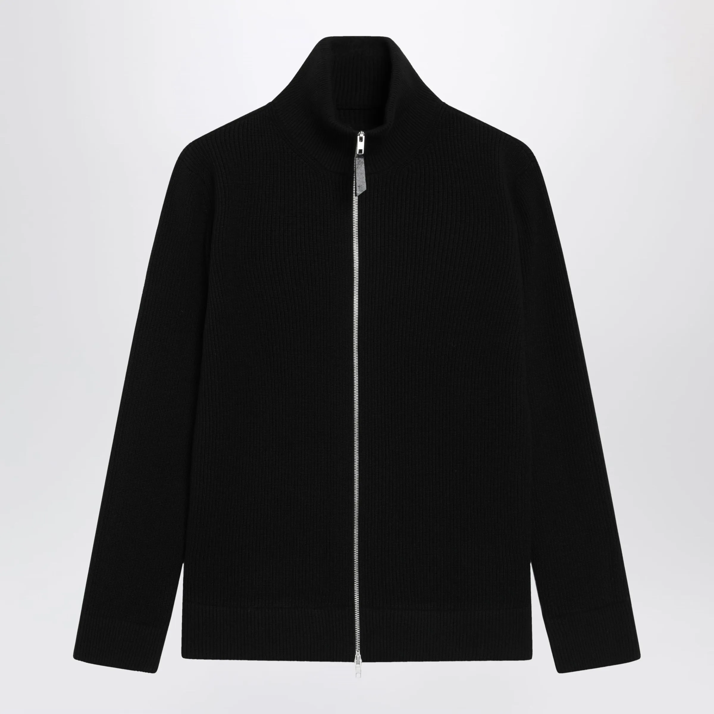 Zip-Up Knit Cardigan In Black Cotton And Wool sold by Wanan Luxury