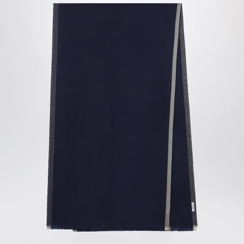 Blue/Brown/Grey Wool And Cashmere Scarf made by Brunello Cucinelli