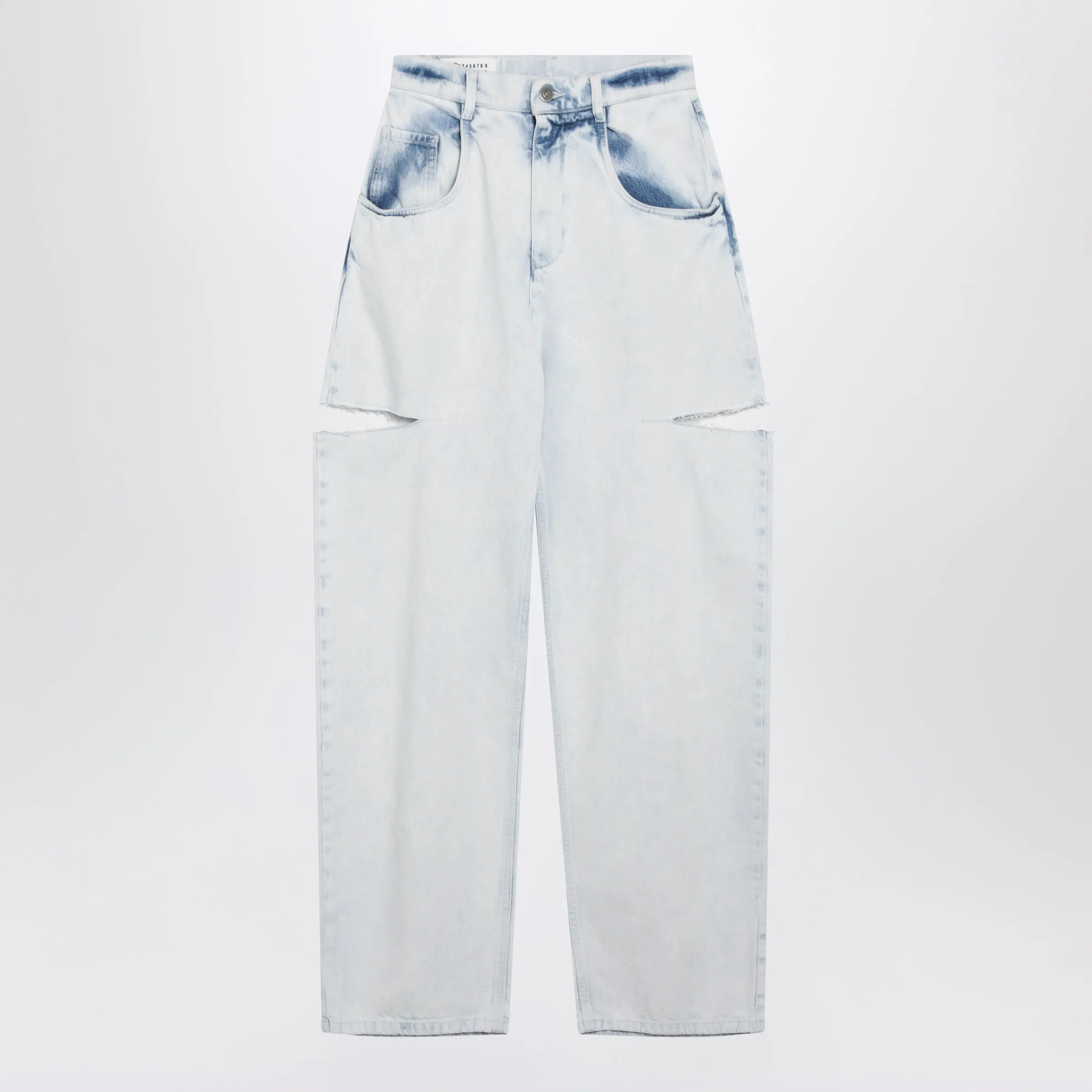 Blue Faded Cotton Jeans With Cut-Out Details sold by Wanan Luxury