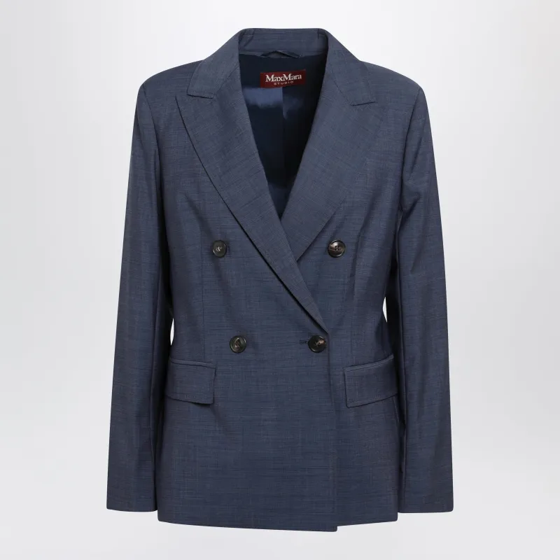 Double-Breasted Jacket In Denim Blue Wool Canvas made by MaxMara