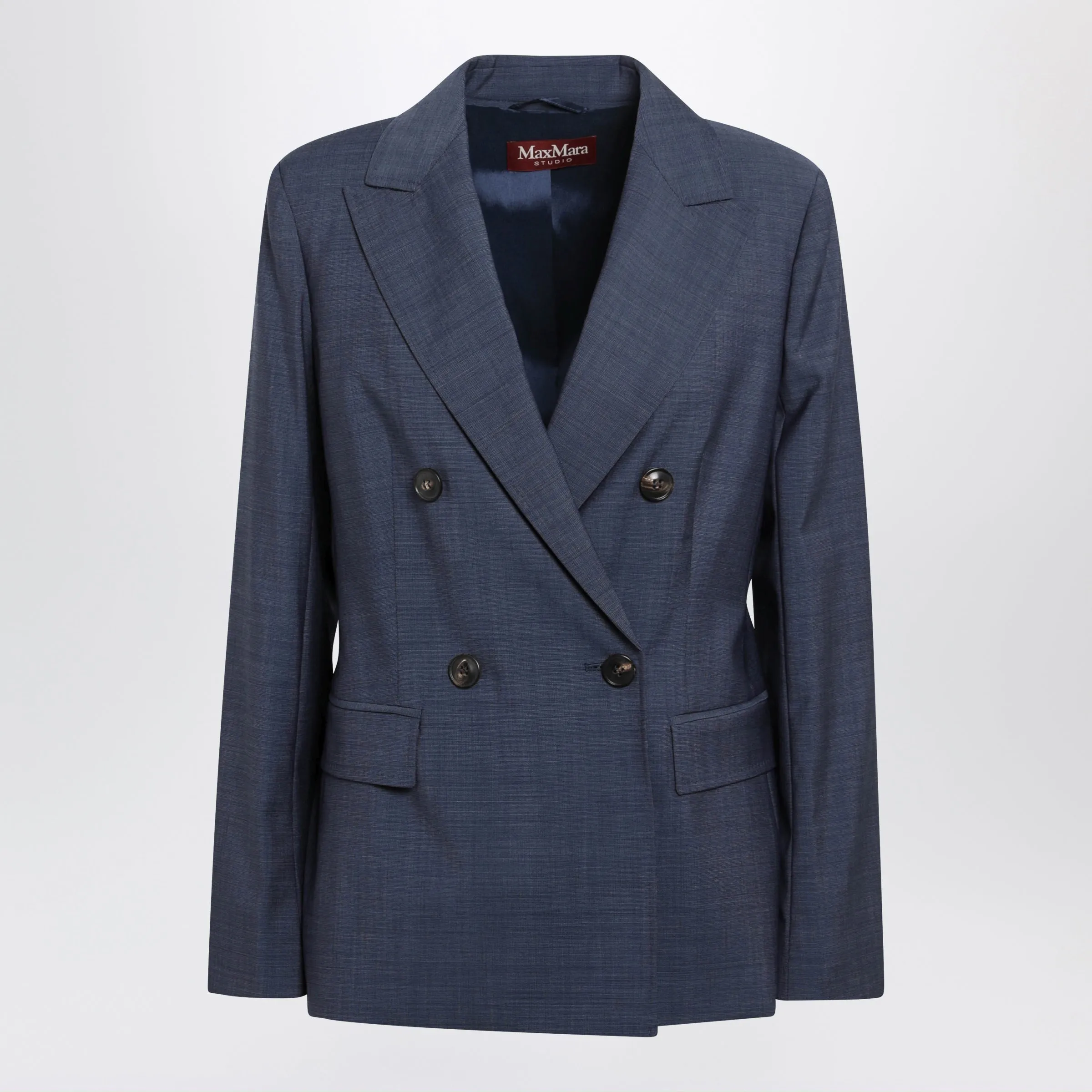 Double-Breasted Jacket In Denim Blue Wool Canvas sold by Wanan Luxury