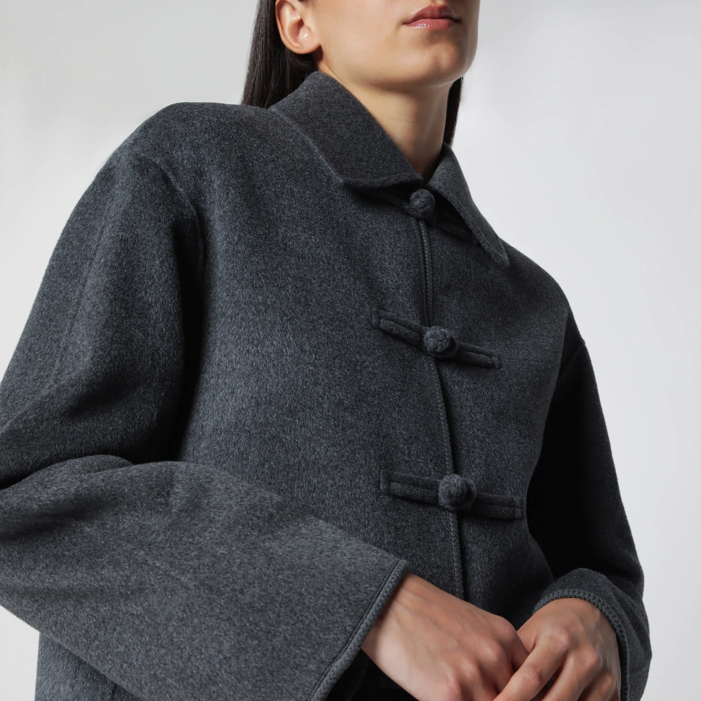 Dark Grey Mélange Double-Faced Wool Jacket With Pankou Closure sold by Wanan Luxury product image thumbnail 2