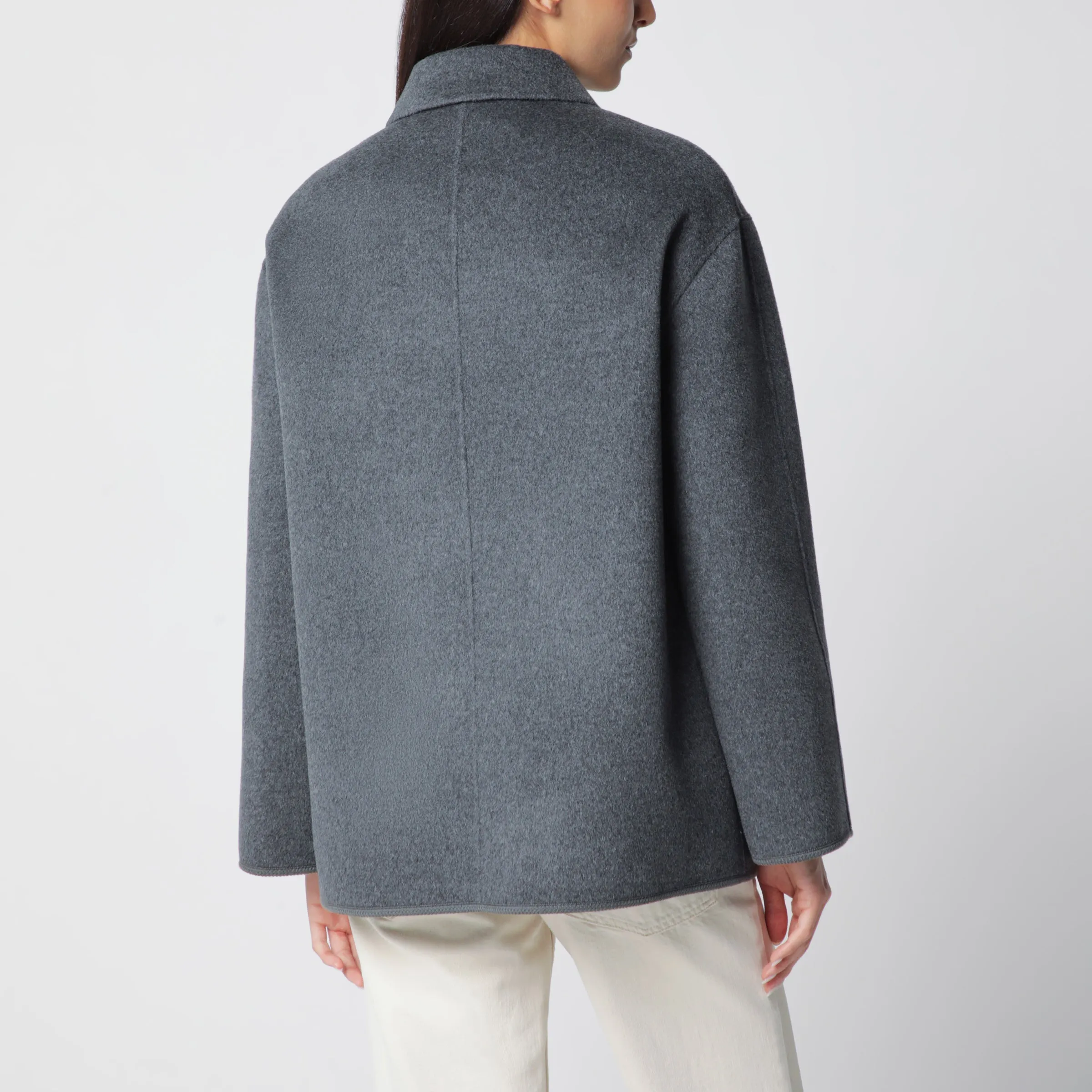 Dark Grey Mélange Double-Faced Wool Jacket With Pankou Closure sold by Wanan Luxury product image thumbnail 3