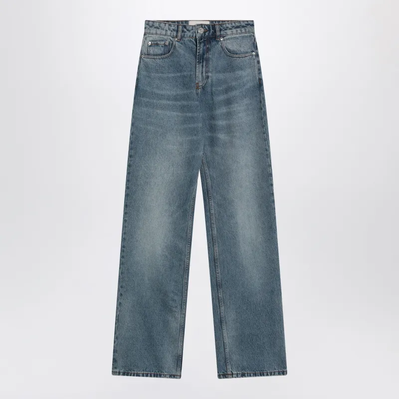 Wide-Leg Jeans In Washed Indigo Denim made by Ami