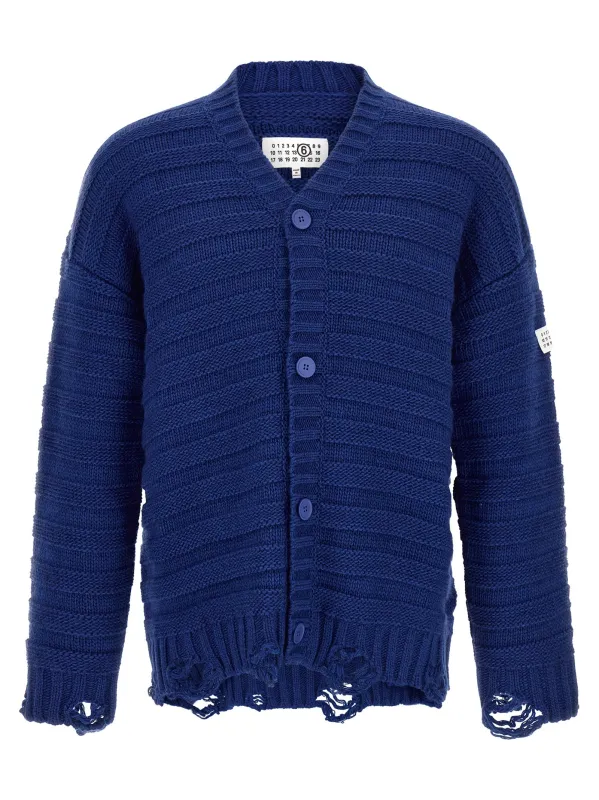 Distressed Wool Cardigan Sweaters And Cardigans Blue made by Maison Margiela