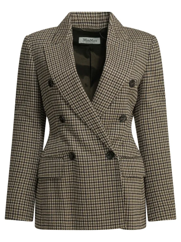 Double-Breasted Houndstooth Blazer Jackets And Coats Brown made by MaxMara