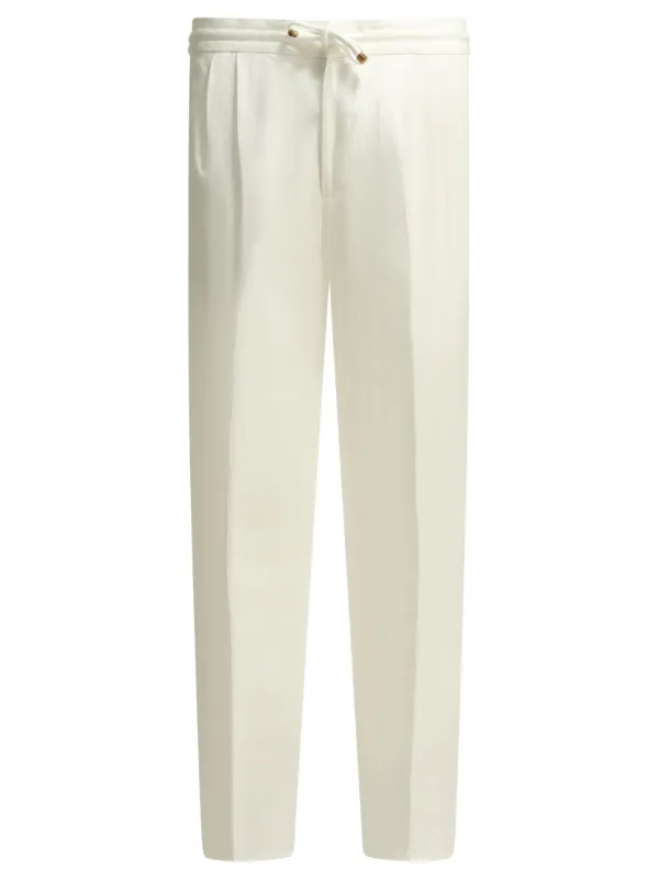 Casual Linen And Cotton Pants Trousers White made by Brunello Cucinelli