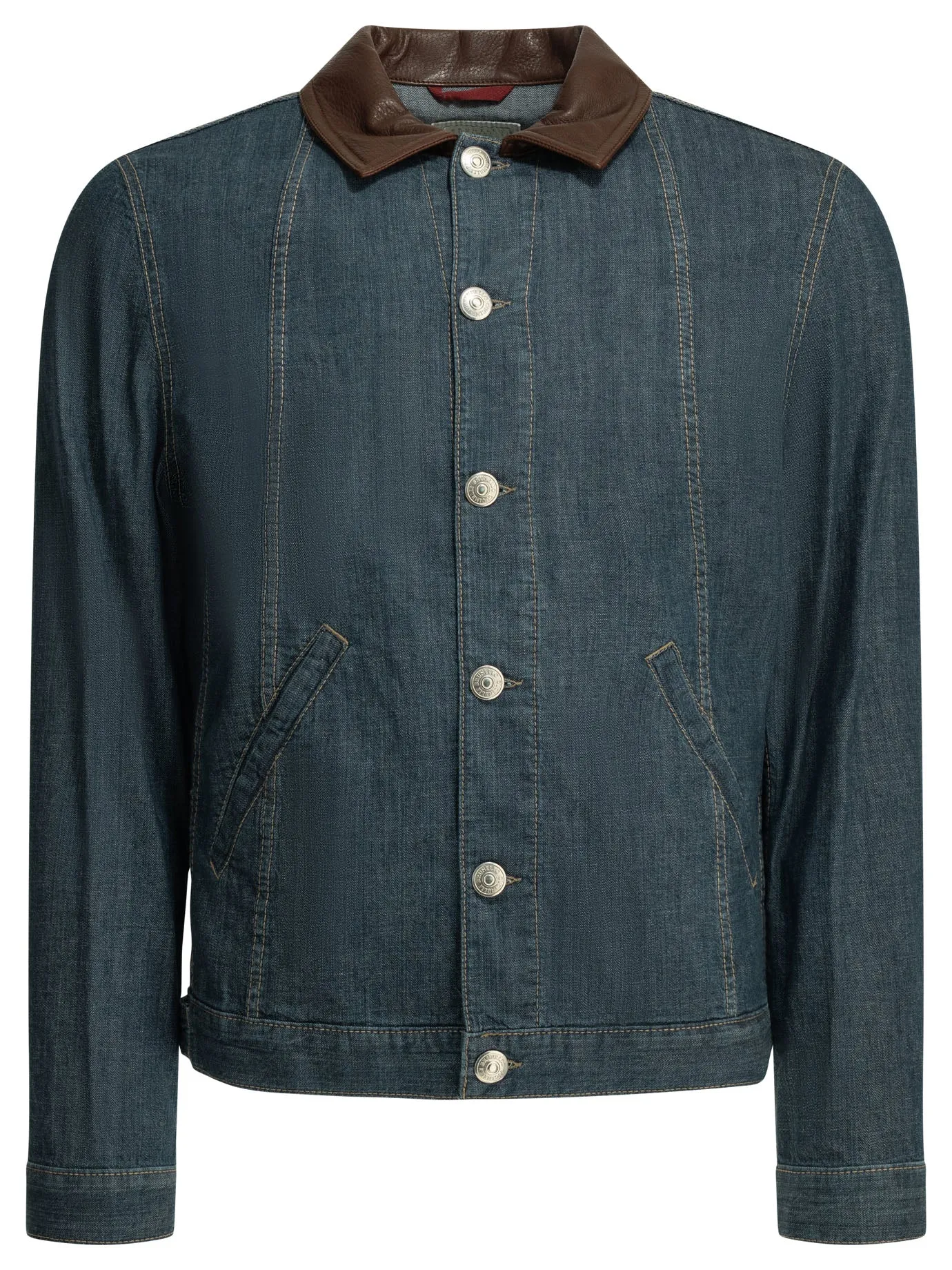 Denim Jacket With Leather Collar Jackets And Coats Blue sold by Wanan Luxury