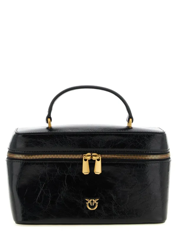 Crumpled Effect Leather Handbag Hand Bags Black made by Pinko