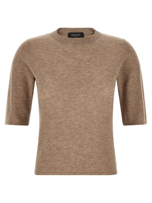 Micro Sequin T-Shirt Beige made by Fabiana Filippi