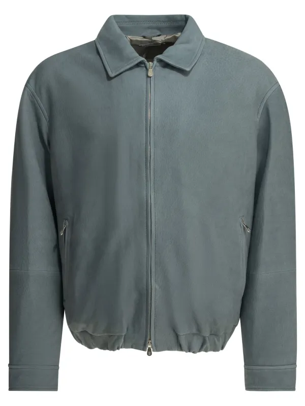 Nubuck Leather Jacket Jackets And Coats Light Blue made by Brunello Cucinelli