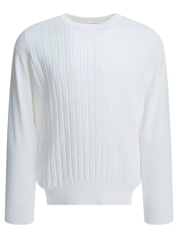 Ribbed Crew-Neck Sweater Knitwear White made by Brunello Cucinelli